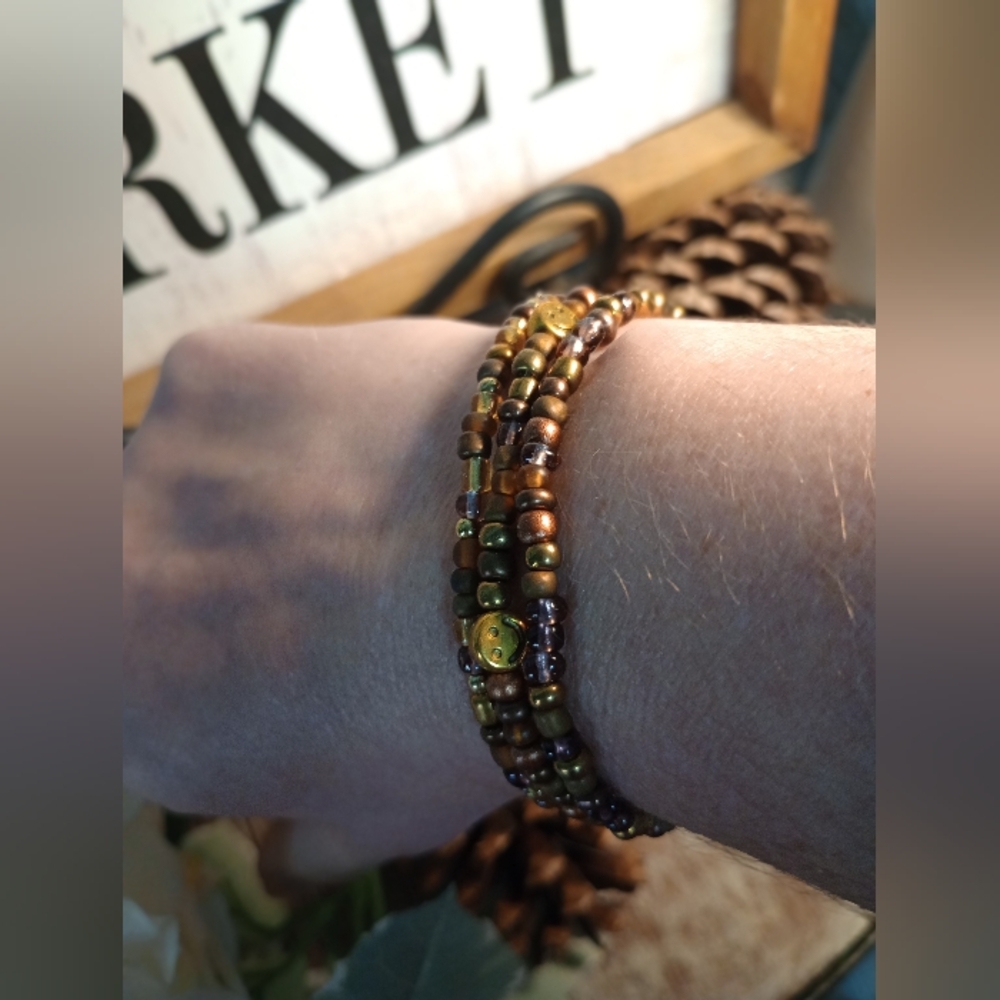Handcrafted Brown and Gold Beaded Bracelet Set - New - Picture 5 of 7